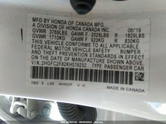 2HGFC2F82KH576232 Honda Civic Sedan Sport