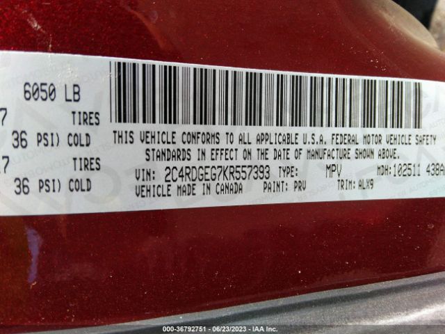 2C4RDGEG7KR557393 Dodge Grand Caravan Gt