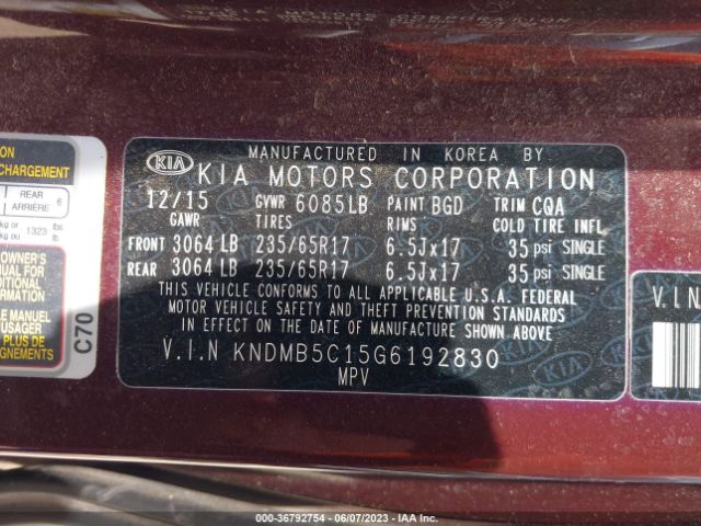 KNDMB5C15G6192830 KIA SEDONA LX