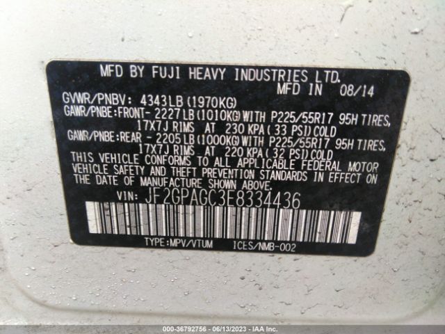 JF2GPAGC3E8334436 Subaru Xv Crosstrek Limited