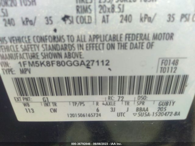 Ford Explorer Limited 2016 1FM5K8F80GGA27112 Image 11