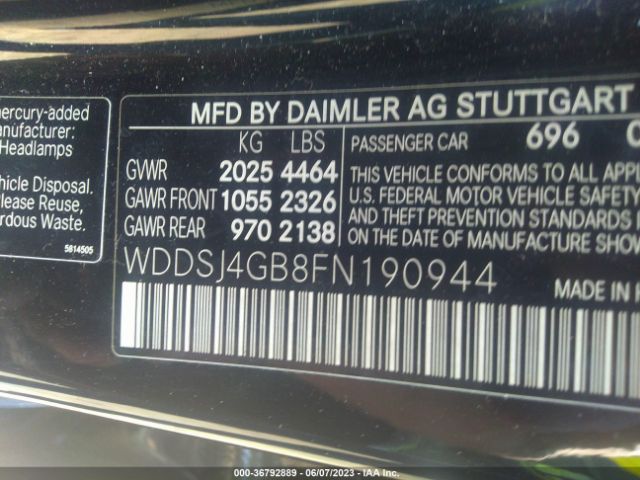WDDSJ4GB8FN190944 Mercedes-Benz Cla-class Cla 250