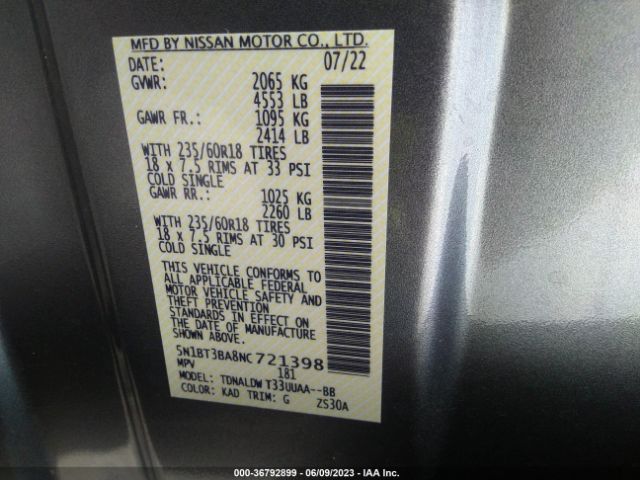 5N1BT3BA8NC721398 Nissan ROGUE SV