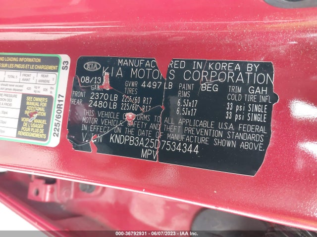 2013 KIA SPORTAGE LX VIN: KNDPB3A25D7534344