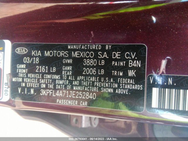 3KPFL4A71JE252840 KIA FORTE LX