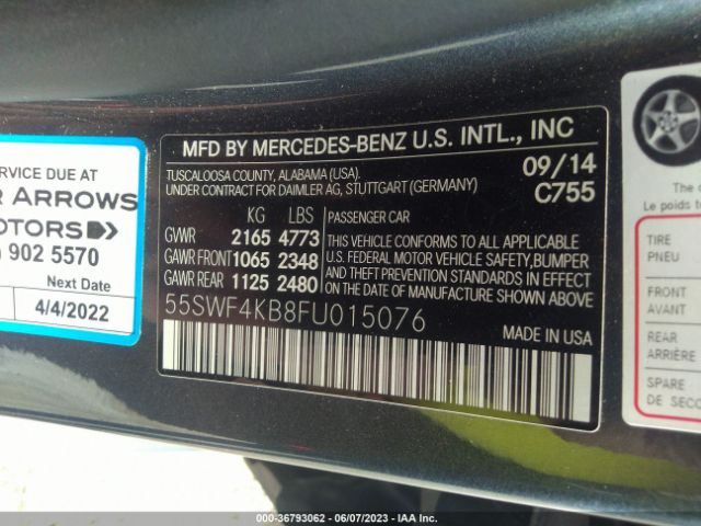 55SWF4KB8FU015076 Mercedes-Benz C-class C 300