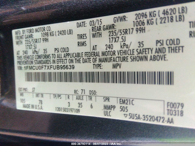 Ford ESCAPE S 2015 1FMCU0F7XFUB95639 Image 10