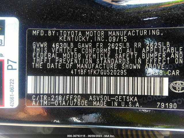 Toyota Camry 2016 4T1BF1FK7GU520295 Image 21