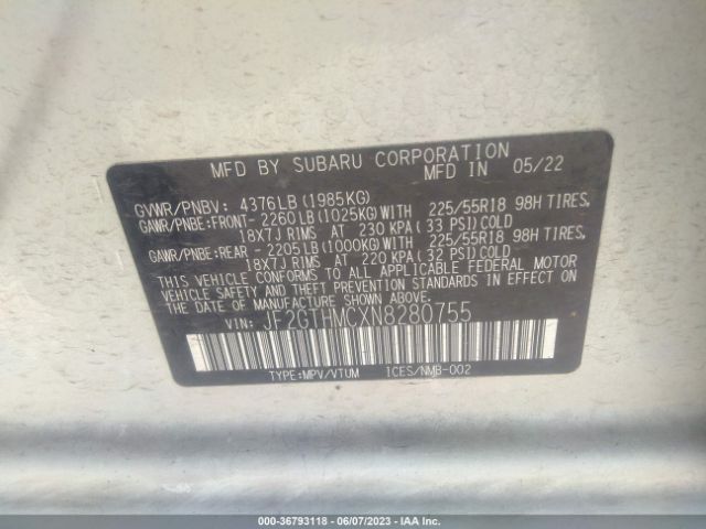 JF2GTHMCXN8280755 Subaru Crosstrek Limited