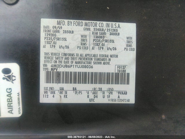 2000 MERCURY MOUNTAINEER VIN: 4M2DU86P1YUJ08036