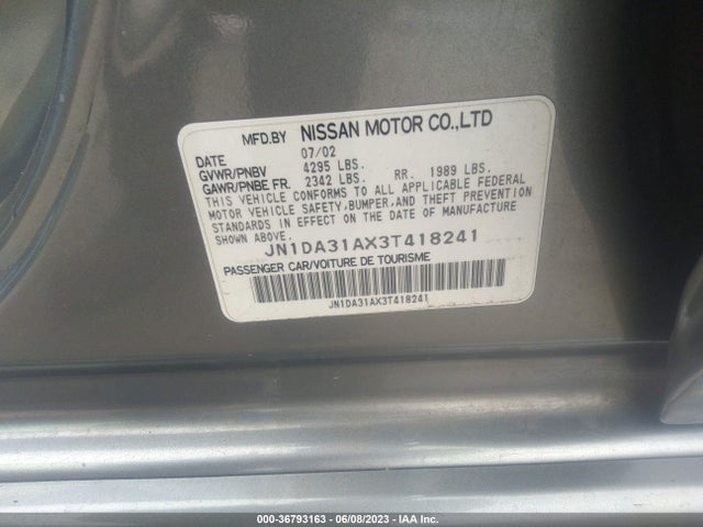 2003 NISSAN MAXIMA SE VIN: JN1DA31AX3T418241