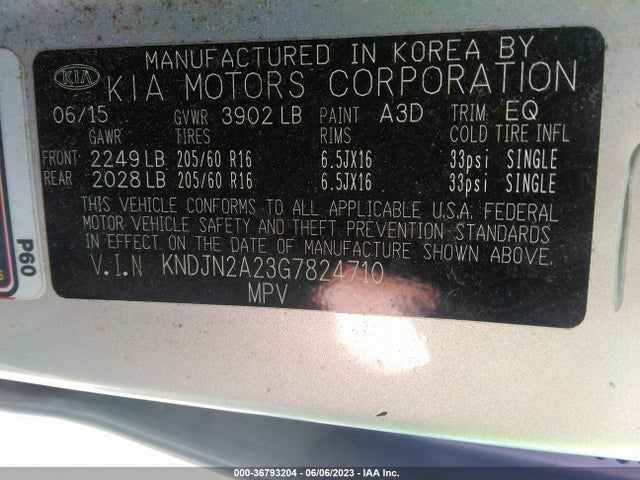 KIA Soul Base 2016 KNDJN2A23G7824710 Image 9