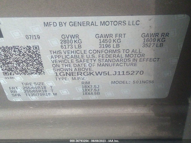 Chevrolet Traverse Lt Cloth 2020 1GNERGKW5LJ115270 Image 10