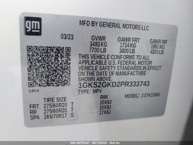 1GKS2GKD2PR333743 GMC Yukon Xl Slt