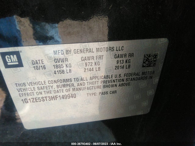 Chevrolet MALIBU LT 2017 1G1ZE5ST3HF149940 Image 9