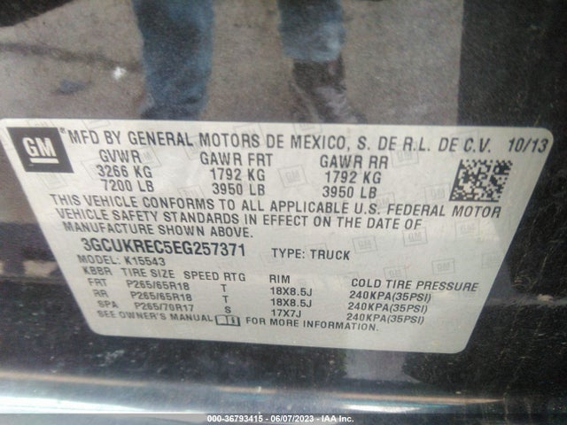 2014 CHEVROLET SILVERADO 1500 LT VIN: 3GCUKREC5EG257371