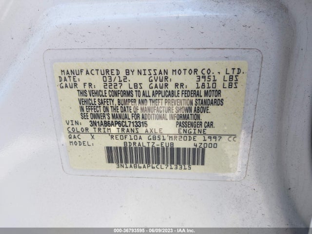 2012 NISSAN SENTRA 2.0 S VIN: 3N1AB6AP6CL713315