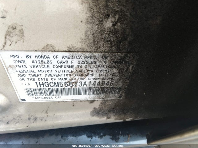2003 HONDA ACCORD SDN EX VIN: 1HGCM56673A144946