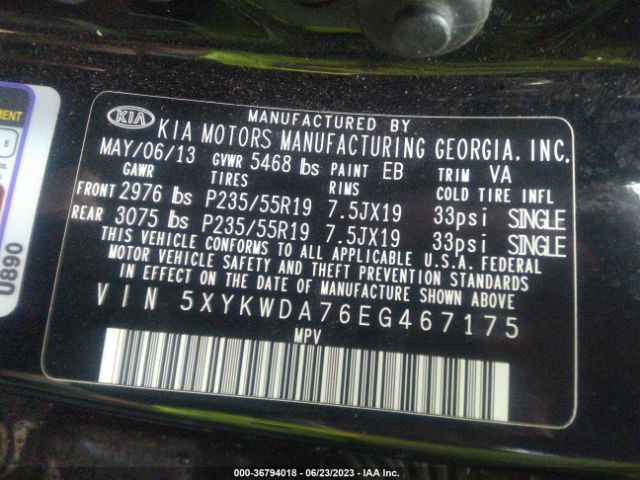 5XYKWDA76EG467175 KIA SORENTO SX