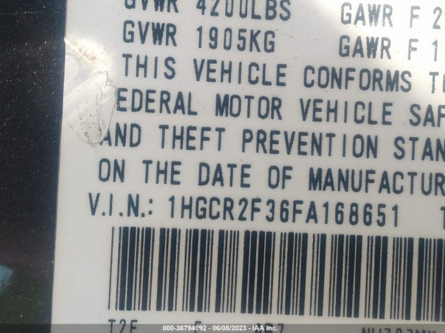 Honda Accord Sedan Lx 2015 1HGCR2F36FA168651 Image 9