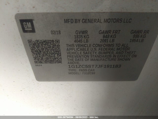 Chevrolet MALIBU LS 2018 1G1ZC5ST7JF191183 Image 11