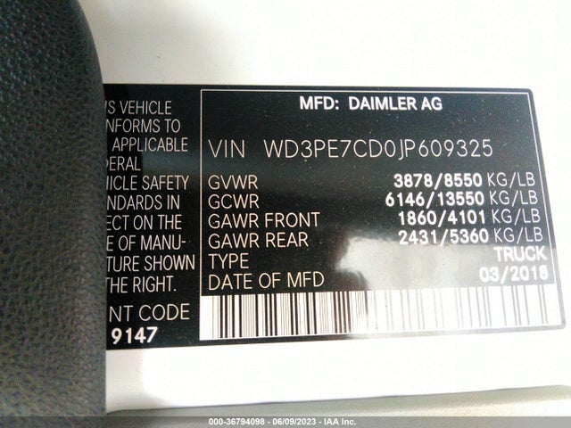 2018 Mercedes-Benz Sprinter, VIN: WD3PE7CD0JP609325