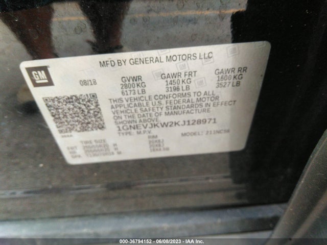 Chevrolet Traverse Rs 2019 1GNEVJKW2KJ128971 Image 9