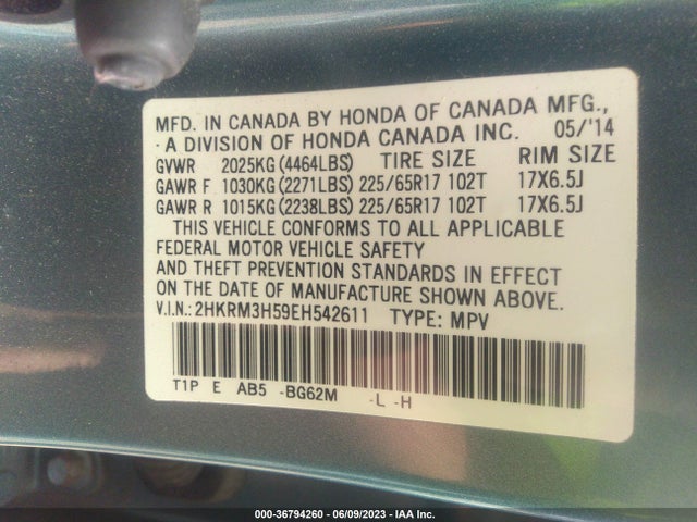 Honda CR-V EX 2014 2HKRM3H59EH542611 Image 9