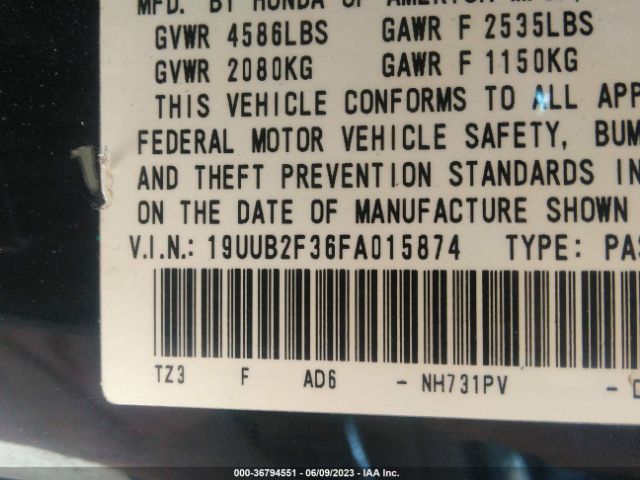 19UUB2F36FA015874 Acura Tlx V6