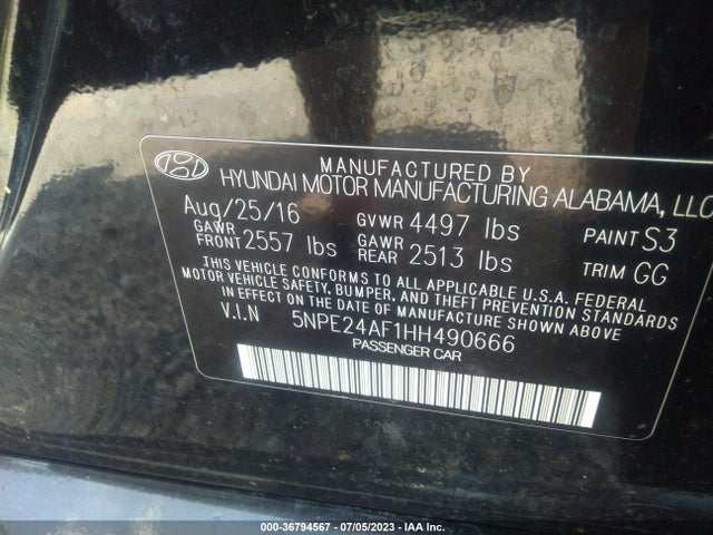 Hyundai Sonata 2.4l 2017 5NPE24AF1HH490666 Image 16