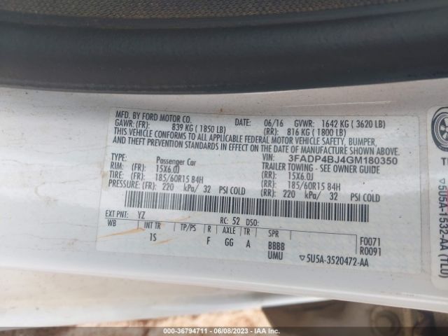 3FADP4BJ4GM180350 Ford FIESTA SE