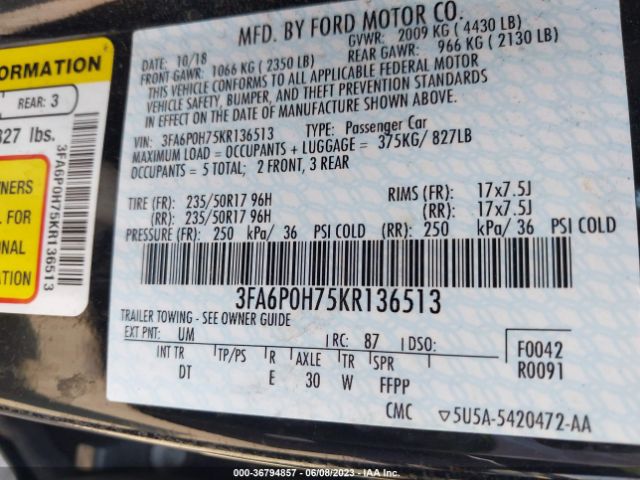 3FA6P0H75KR136513 Ford FUSION SE