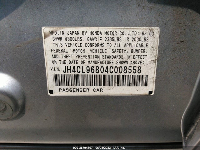 2004 ACURA TSX VIN: JH4CL96804C008558