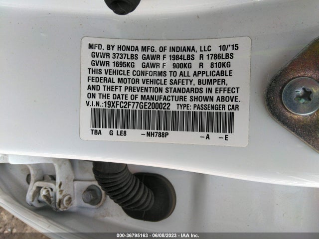 Honda Civic Sedan Ex 2016 19XFC2F77GE200022 Image 9