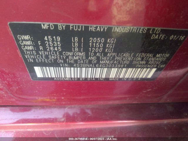 4S3BNAL64G3033981 Subaru Legacy 2.5i Limited