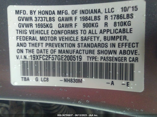 Honda Civic Sedan Lx 2016 19XFC2F57GE200519 Image 9