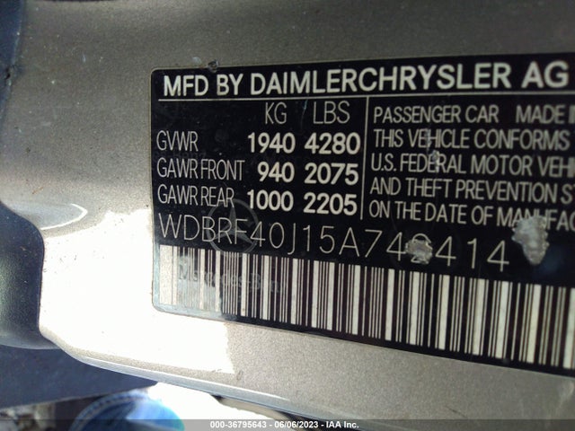 2005 MERCEDES-BENZ C-CLASS 1.8L VIN: WDBRF40J15A742414