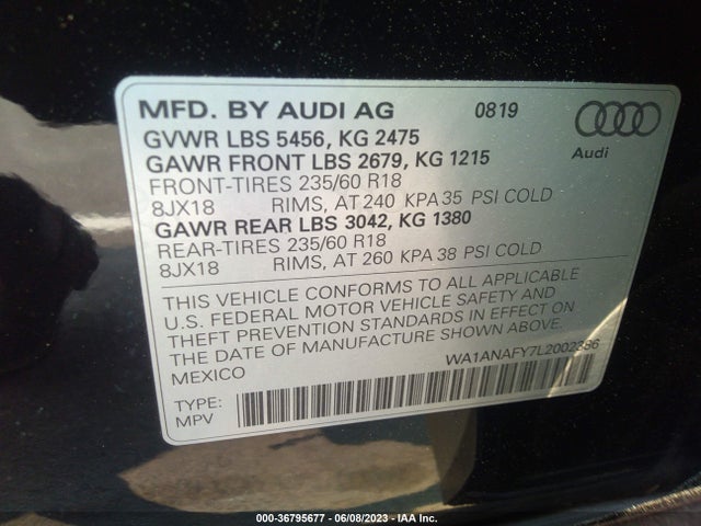 WA1ANAFY7L2002386 Audi Q5 Premium/titanium Premium