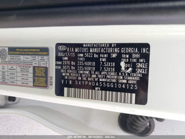 5XYPHDA55GG104125 KIA SORENTO EX
