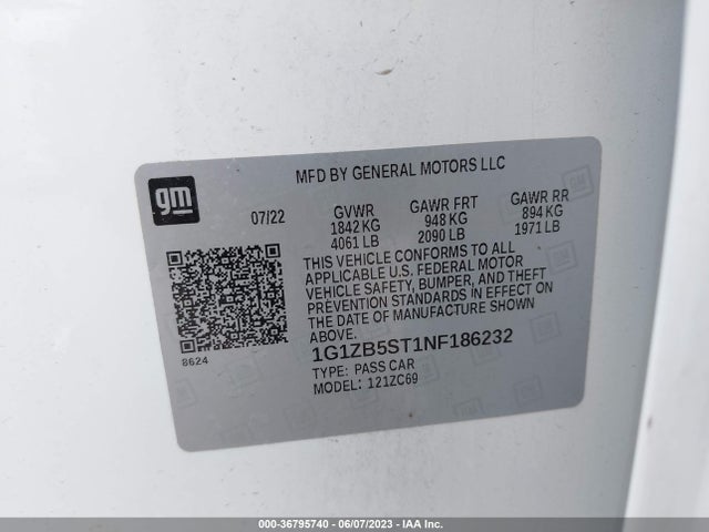 2022 CHEVROLET MALIBU LS VIN: 1G1ZB5ST1NF186232