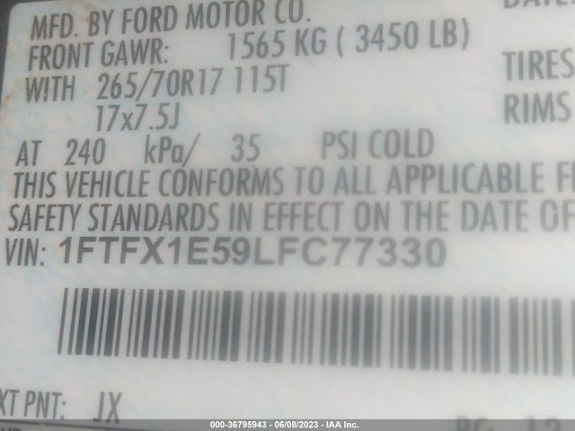 2020 FORD F-150 XL/XLT/LARIAT VIN: 1FTFX1E59LFC77330