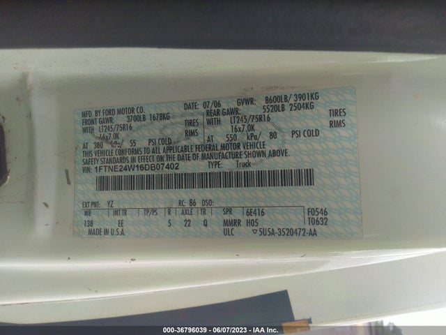 2006 FORD ECONOLINE CARGO VAN VIN: 1FTNE24W16DB07402