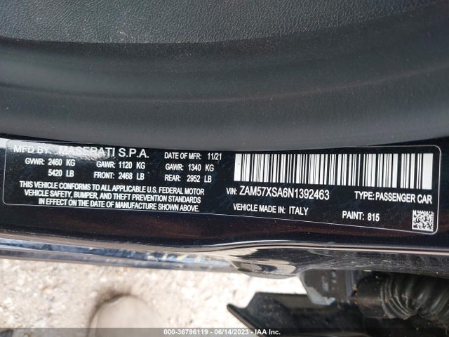 2022 Maserati Ghibli, VIN: ZAM57XSA6N1392463