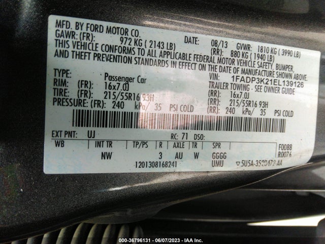 2014 FORD FOCUS SE VIN: 1FADP3K21EL139126