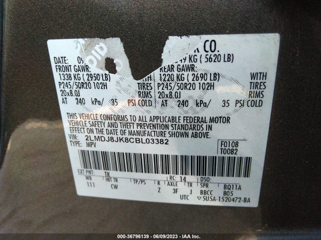2012 LINCOLN MKX VIN: 2LMDJ8JK8CBL03382