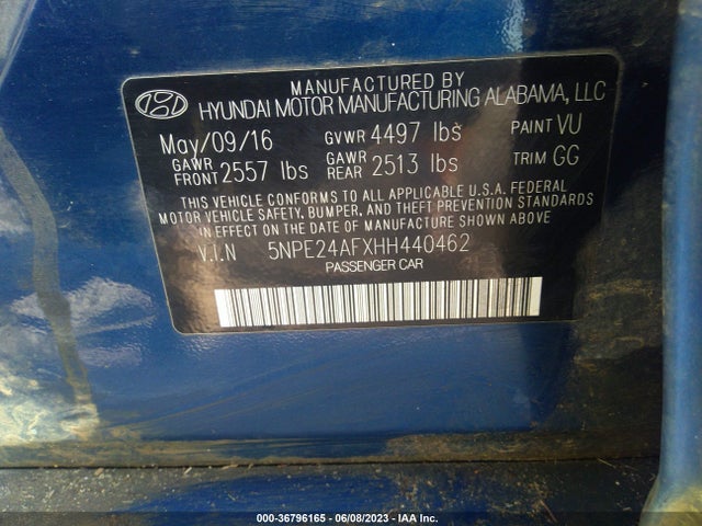 Hyundai Sonata 2.4l 2017 5NPE24AFXHH440462 Image 10
