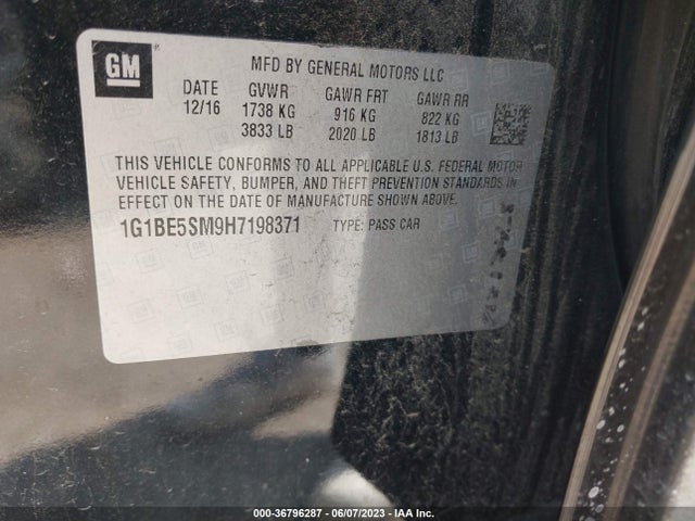 Chevrolet CRUZE LT 2017 1G1BE5SM9H7198371 Image 9