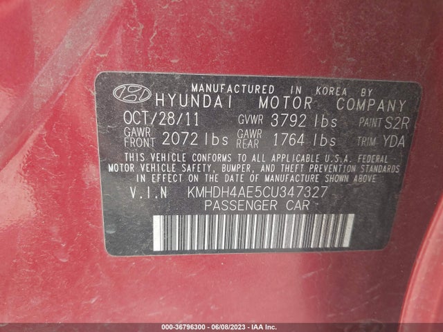 2012 HYUNDAI ELANTRA GLS VIN: KMHDH4AE5CU347327