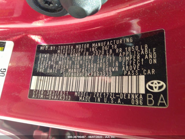 Toyota COROLLA LE 2019 5YFBURHE0KP863939 Image 11