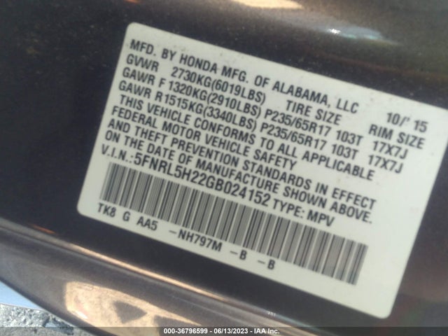 Honda ODYSSEY LX 2016 5FNRL5H22GB024152 Image 9